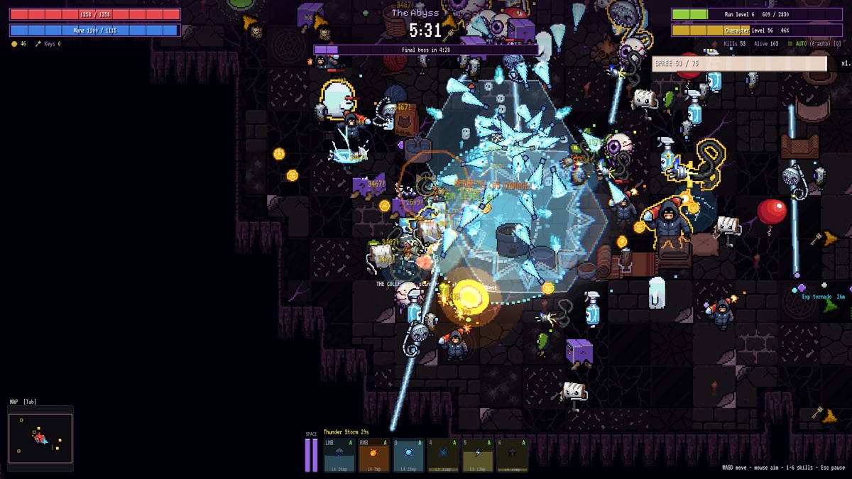 The Abyss: a cat surrounded by spray bottles, balloons and a shower head in a dark house