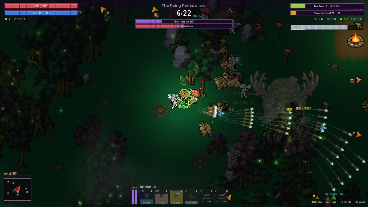 The Bramblehorn, a bark-hided stag-bear, charging the ranger cat in the Fairy Forest